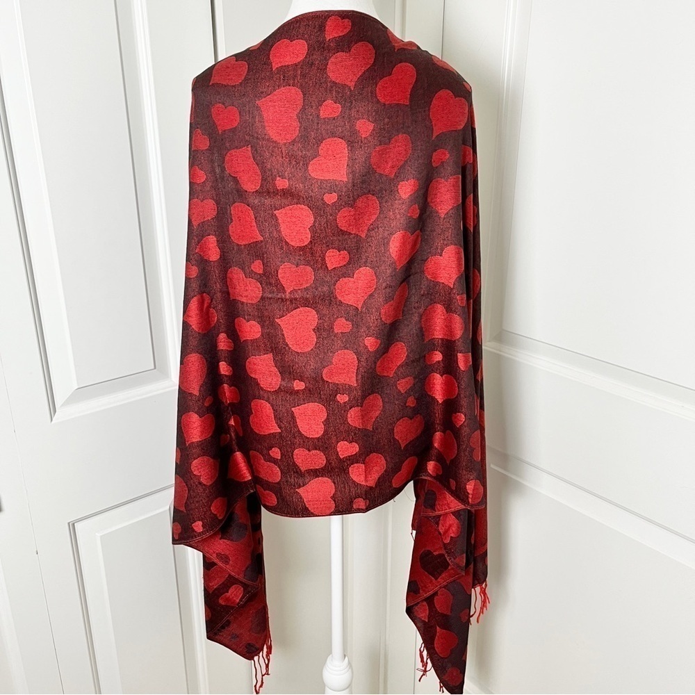 Versatile Heart Print Red Scarf/Shawl - Style with Love - One Size - Picture 7 of 7